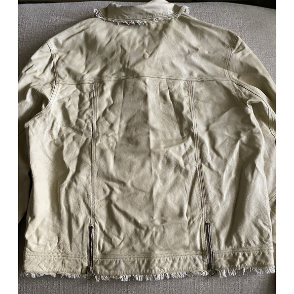 Jakett New York Jacket Womens Large Beige Boho Fringe Trim Western Leather Coat - Picture 5 of 15